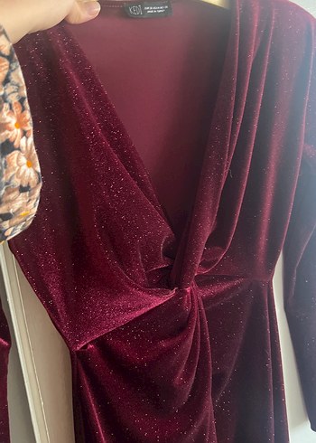 Bordo Drapeli Uzun Kadın Elbise - Görsel 5