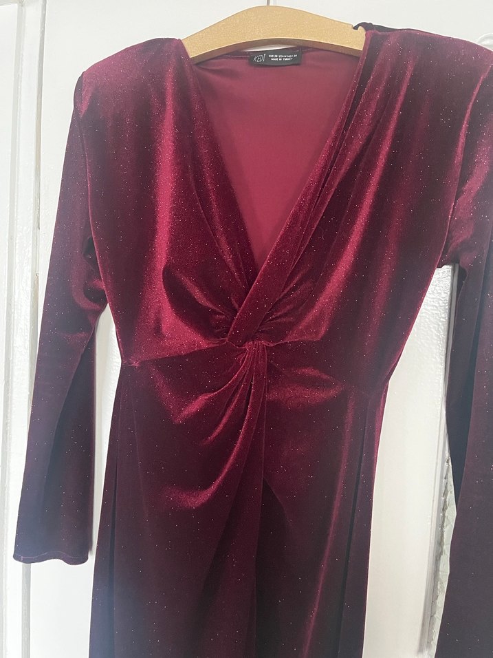 Bordo Drapeli Uzun Kadın Elbise - Görsel 2