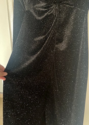 Uzun Kollu Siyah Drapeli Kadın Abiye Elbise - Görsel 4