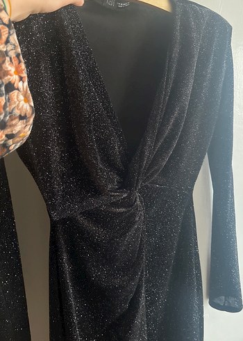 Uzun Kollu Siyah Drapeli Kadın Abiye Elbise - Görsel 5