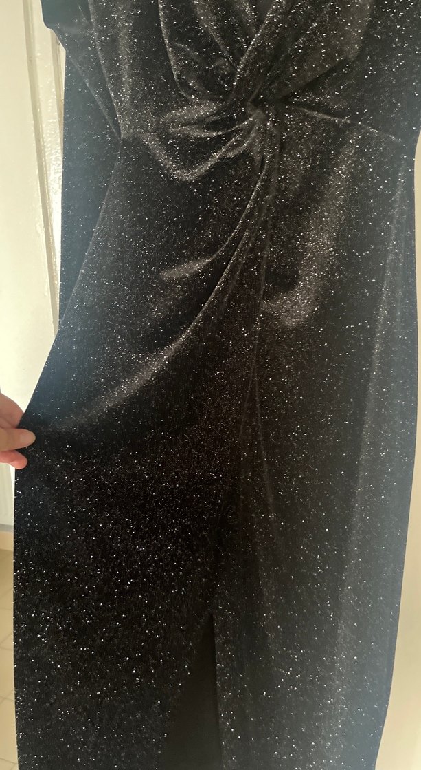 Uzun Kollu Siyah Drapeli Kadın Abiye Elbise - Görsel 4