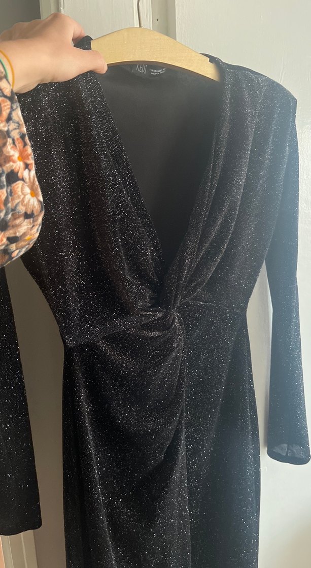 Uzun Kollu Siyah Drapeli Kadın Abiye Elbise - Görsel 5