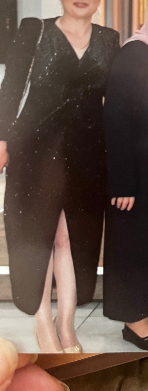 Siyah Drapeli V Yakalı Midi Elbise - Görsel 4