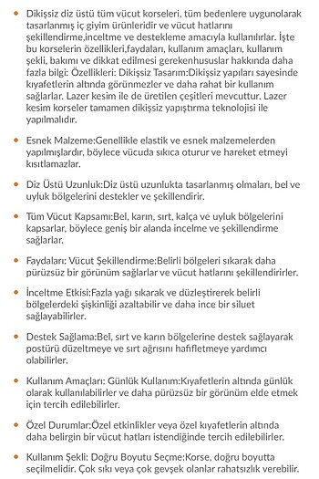 m Beden Tüm vücut korse
