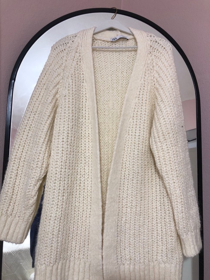 Zara Beyaz Örgü Midi Hırka - Görsel 3