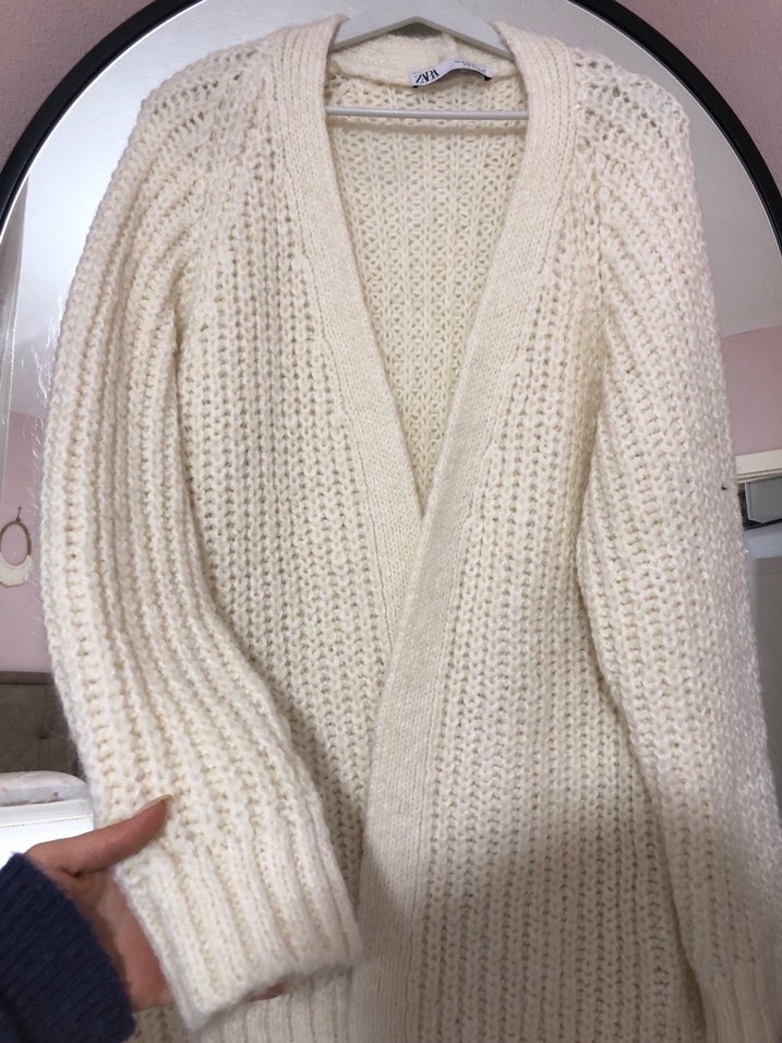 Zara Beyaz Örgü Midi Hırka - Görsel 2