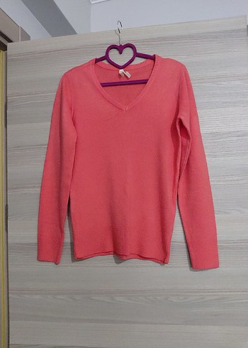 Pembe V Yaka Kadın Triko Kazak - Görsel 2