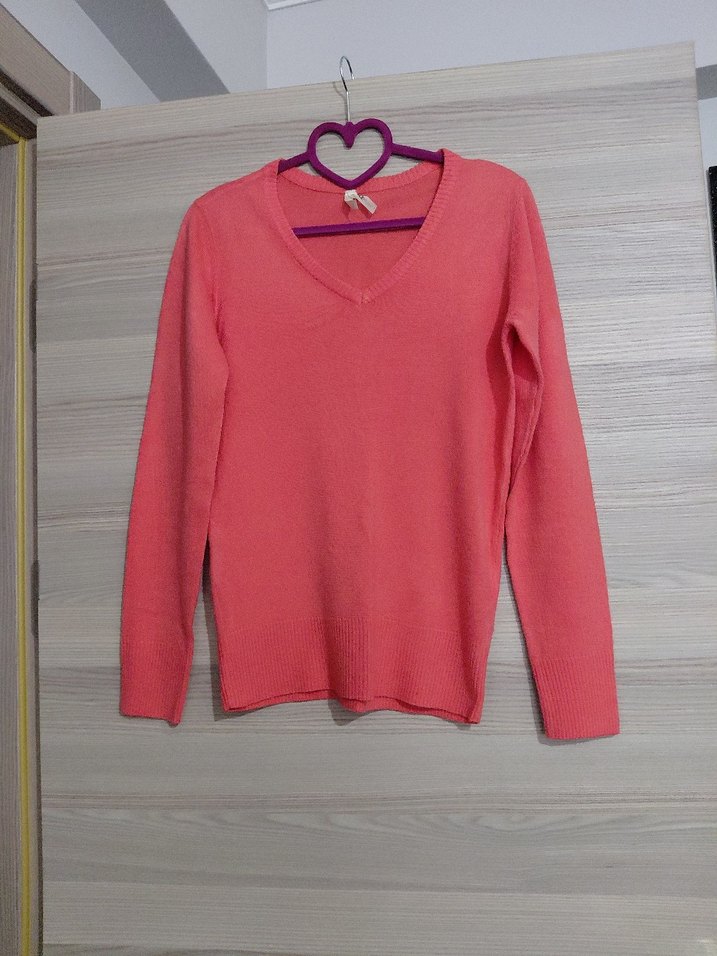 Pembe V Yaka Kadın Triko Kazak - Görsel 2