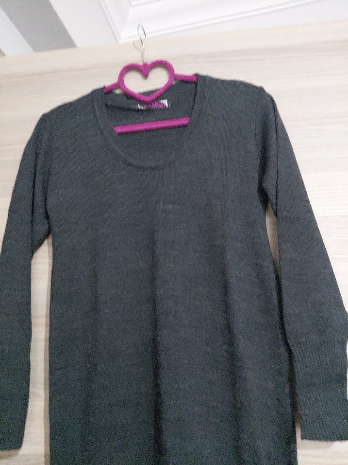 Gri Kadın Triko Uzun Kollu Kazak - Görsel 2