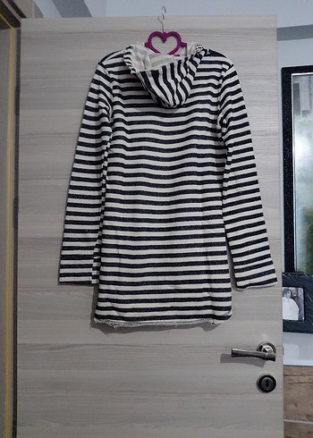 Gri Zebra Desenli Kapüşonlu Kadın Sweatshirt - Görsel 3