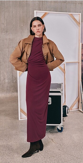 s Beden Topshop uzun bordo elbise