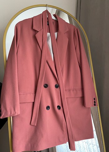Diğer Pembe Uzun Kesim Kadın Blazer Ceket