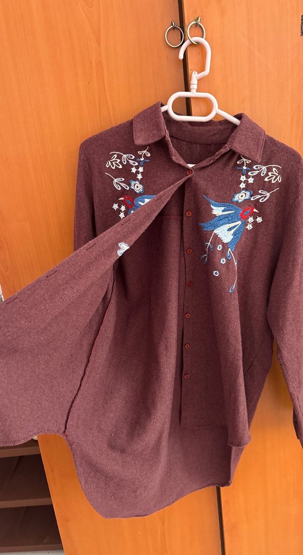 Bordo Nakışlı Bohem Uzun Kollu Gömlek - Görsel 3