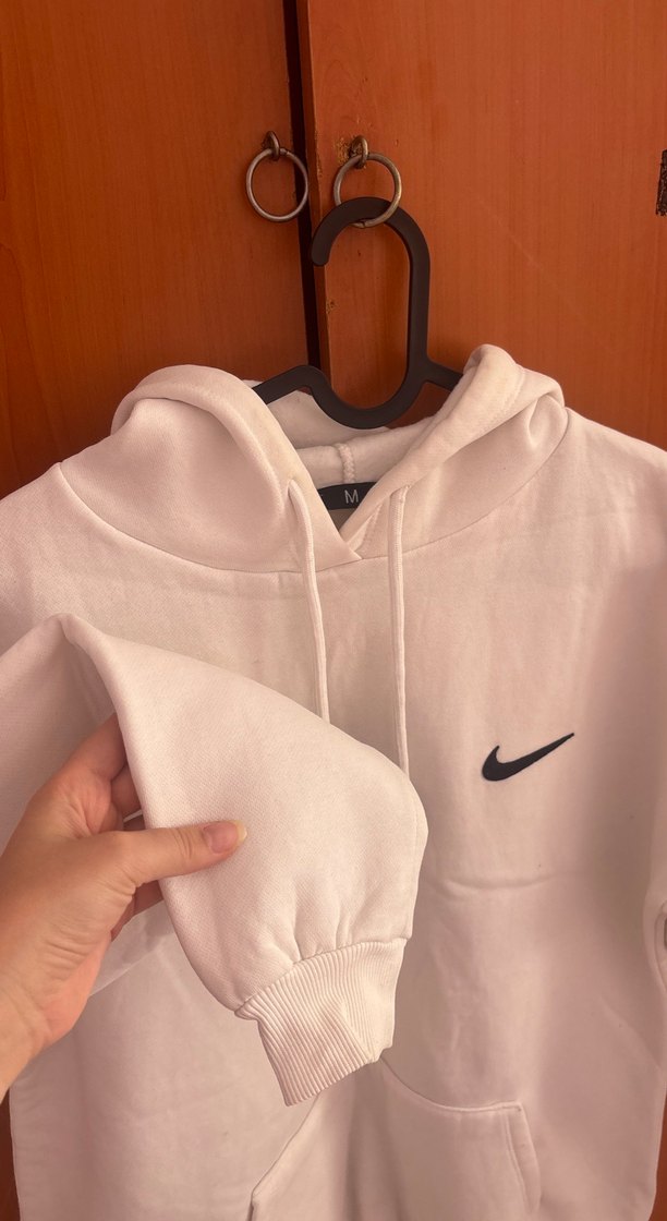 Beyaz Kapüşonlu Oversize Sweatshirt - Görsel 2