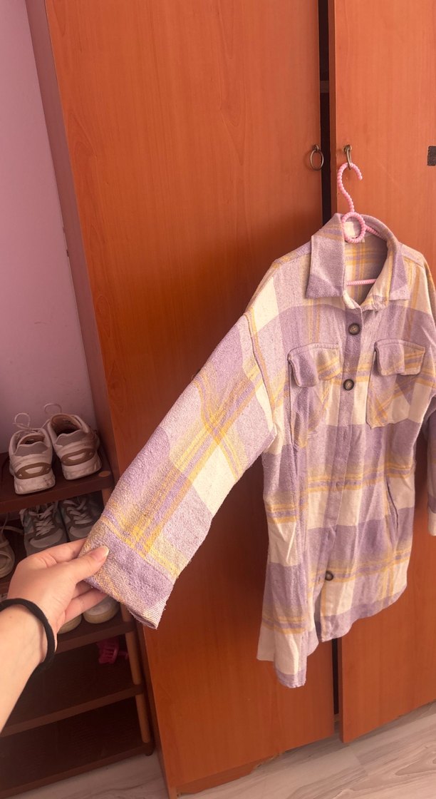 Pamuklu Mor Düğmeli  oduncu Gömlek - Görsel 2