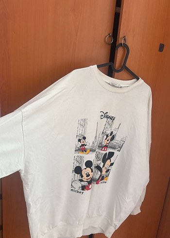 Beyaz Mickey Mouse Baskılı Sweatshirt - Görsel 2