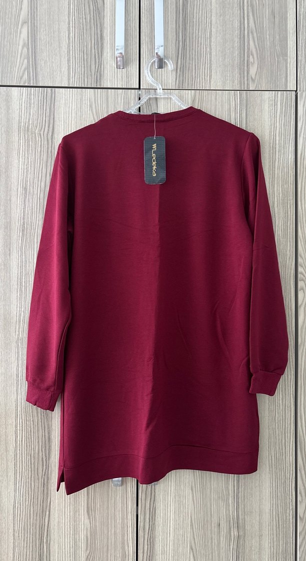 Bordo Düğmeli Uzun Kollu Tunik - Görsel 4