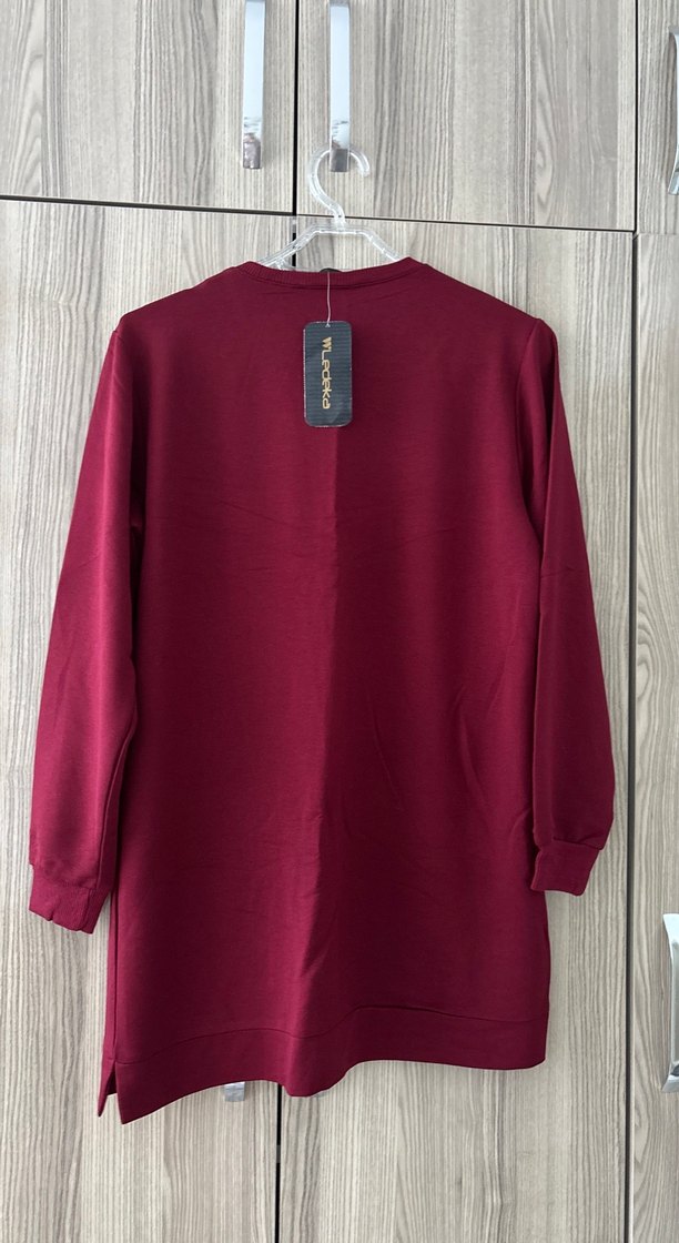 Bordo Düğmeli Uzun Kollu Tunik - Görsel 3