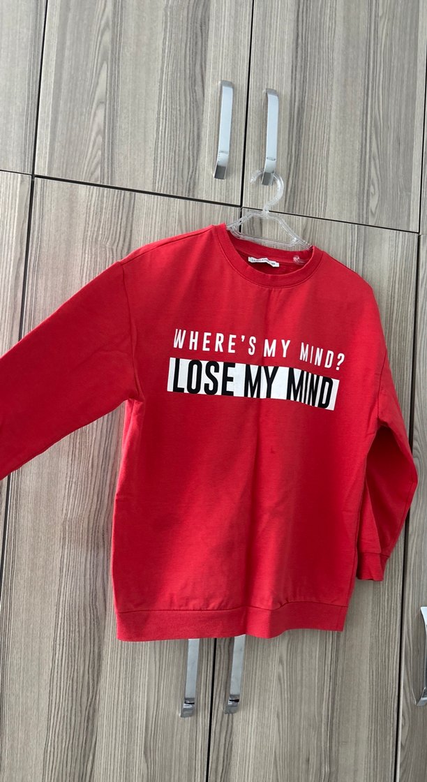 Kırmızı Baskılı Kadın Sweatshirt - Görsel 2