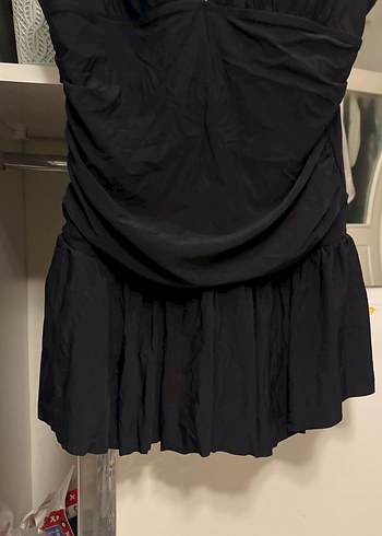 Drapeli Siyah Midi Kadın Mayo - Görsel 4