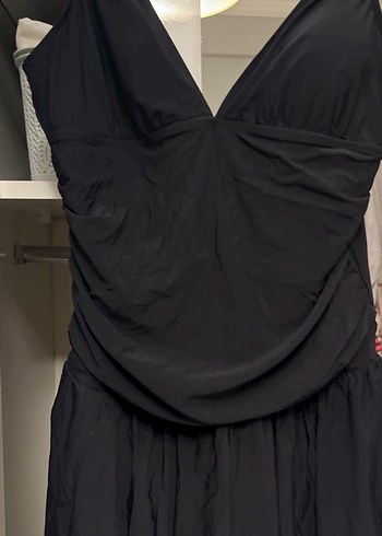 Drapeli Siyah Midi Kadın Mayo - Görsel 3