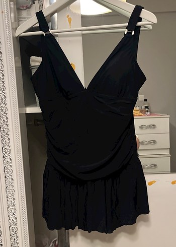 Drapeli Siyah Midi Kadın Mayo - Görsel 2