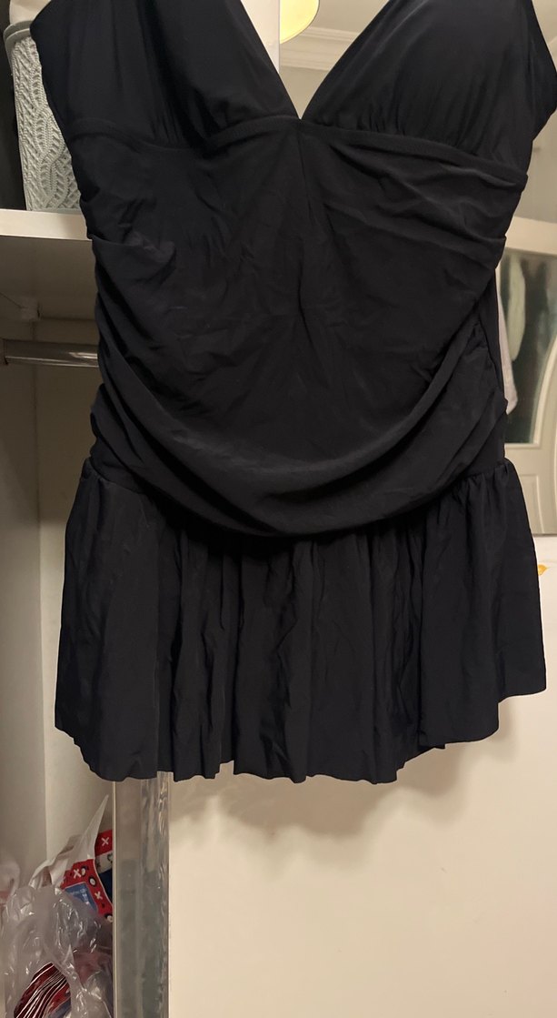 Drapeli Siyah Midi Kadın Mayo - Görsel 4