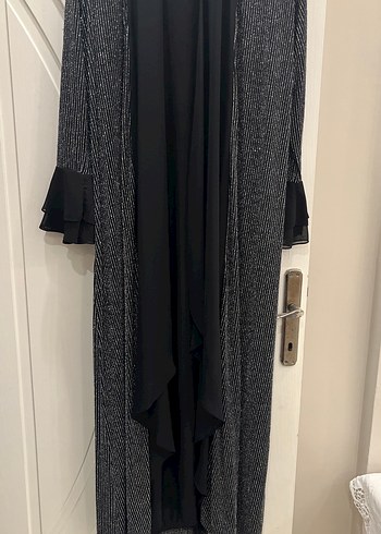 Gri Uzun Kollu Pilili Uzun Elbise - Görsel 2