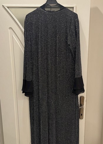 Gri Uzun Kollu Pilili Uzun Elbise - Görsel 7