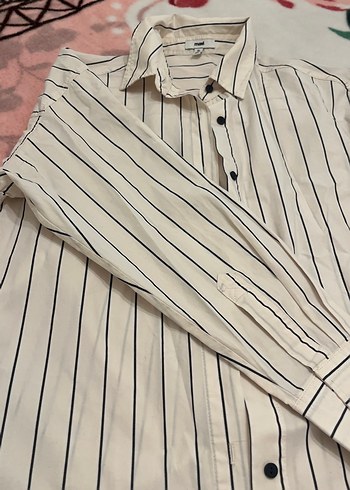 Kadın Beyaz Çizgili Pamuklu Gömlek - Görsel 3