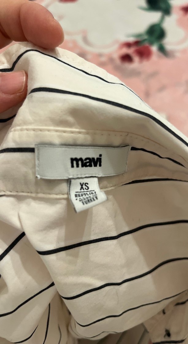 Kadın Beyaz Çizgili Pamuklu Gömlek - Görsel 5