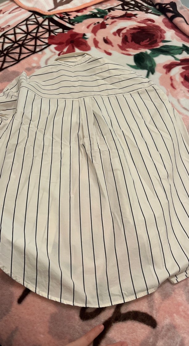 Kadın Beyaz Çizgili Pamuklu Gömlek - Görsel 4