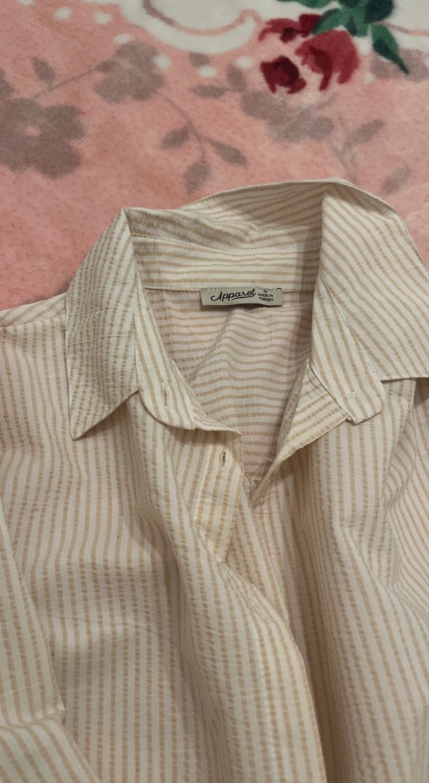 Bej Düğmeli Kadın Keten Gömlek - Görsel 4