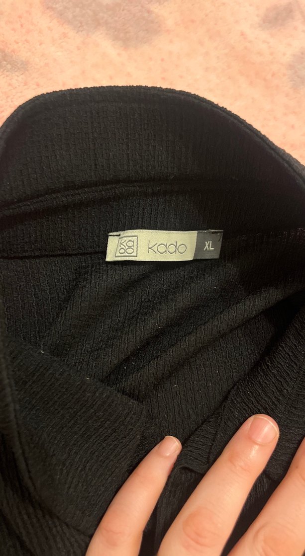 Düğmeli Siyah Keten Kadın Gömlek - Görsel 3