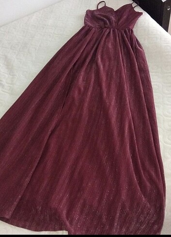 m Beden Bordo simli yırtmaçlı abiye