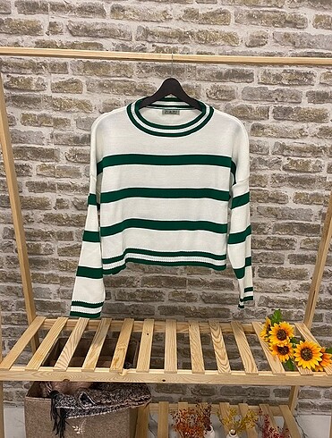 diğer Beden Çizgili Crop Triko