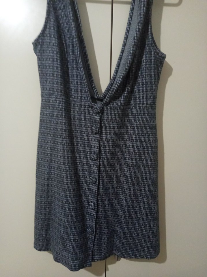 Gri V Yaka Düğmeli Midi Elbise - Görsel 2