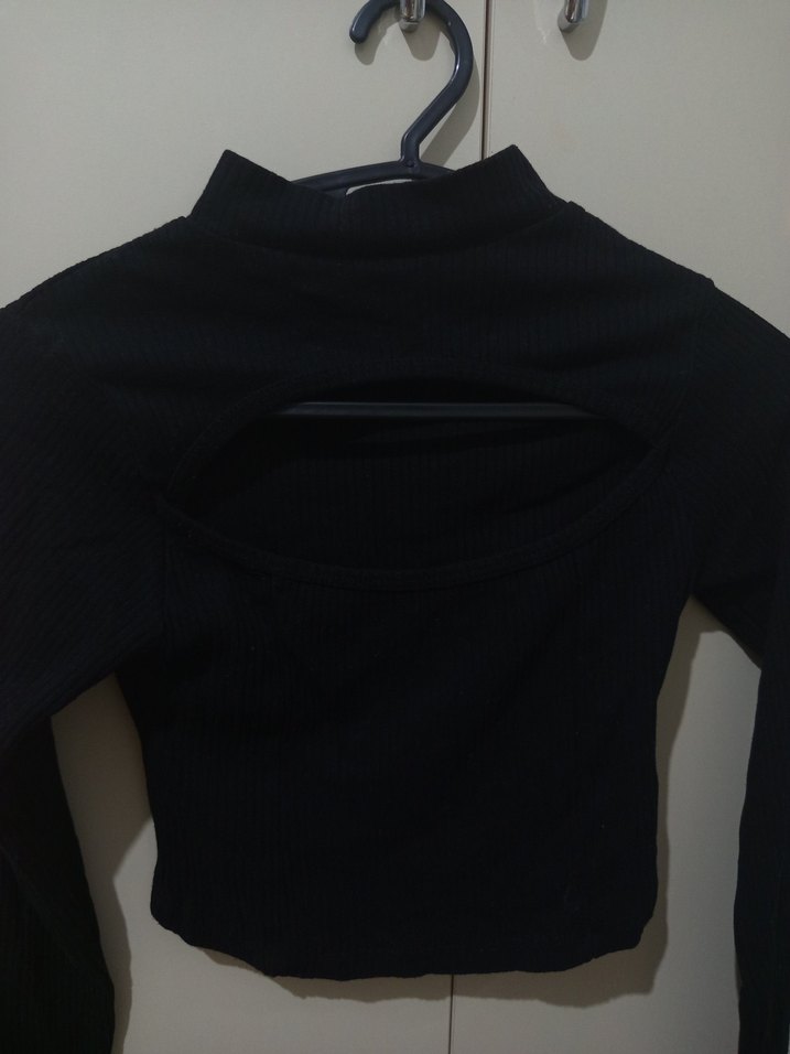 Kadın Siyah uzun kollu fitilli kalın kumaş - Görsel 2