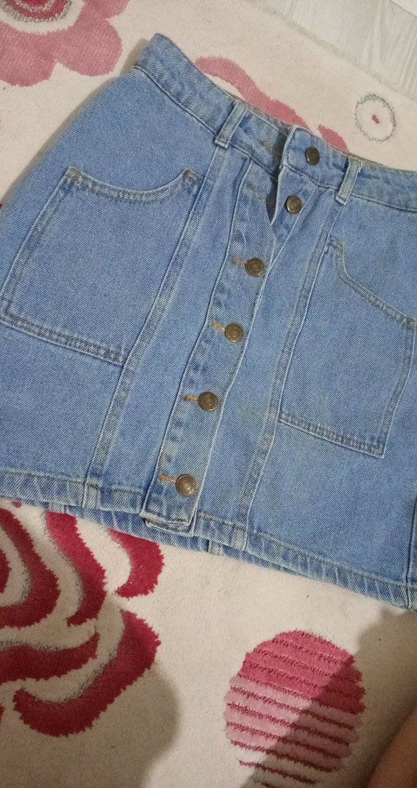 Düğmeli Mavi Denim Mini Etek - Görsel 2