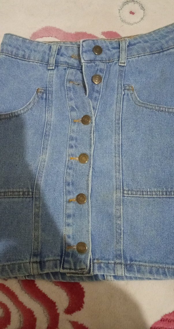 Düğmeli Mavi Denim Mini Etek - Görsel 3