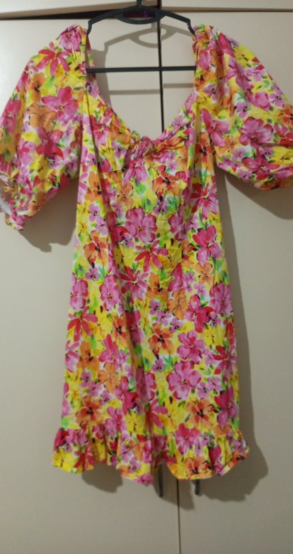 Renkli Çiçek Desenli Midi Bohem Elbise - Görsel 2