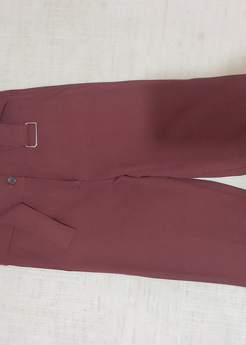 Bordo Kemerli Kadın Kumaş Pantolon