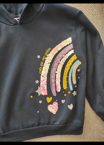 8 Yaş Beden Kız Çocuk Payetli Kapüşonlu Sweatshirt