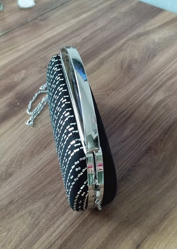 Beden siyah Renk Zincir Detaylı Siyah İşlemeli Kadın Clutch Çanta