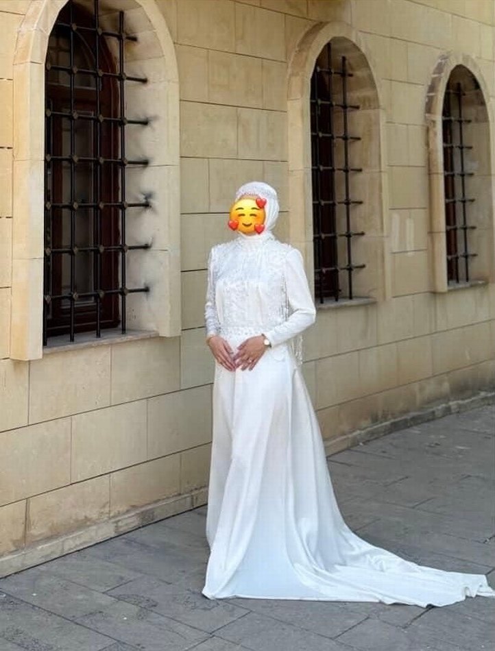 İnci İşlemeli Uzun Kollu Beyaz Nikah elbisesi - Görsel 5