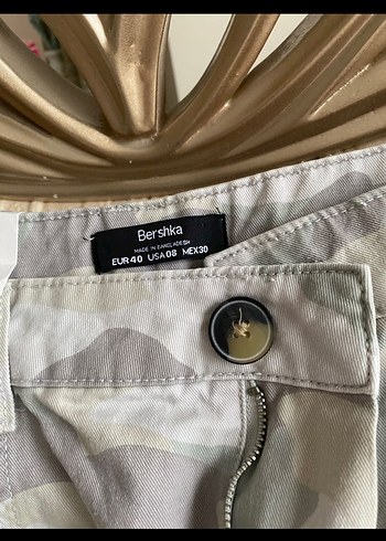 40 Beden Kadın Gri Kamuflaj Kumaş Pantolon