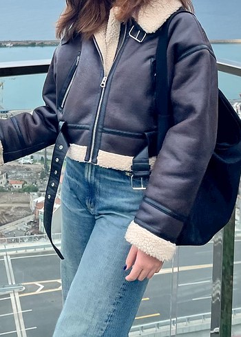 Kürklü Kahverengi zara ceket - Görsel 2