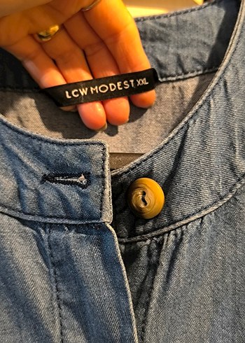 LCW Modest Gri Düğmeli Kısa Kollu Denim Ceket