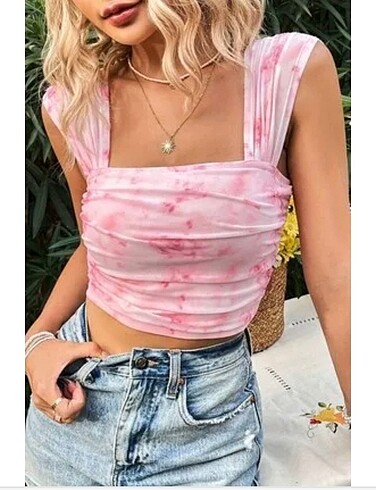 Pembe kalın askılı crop