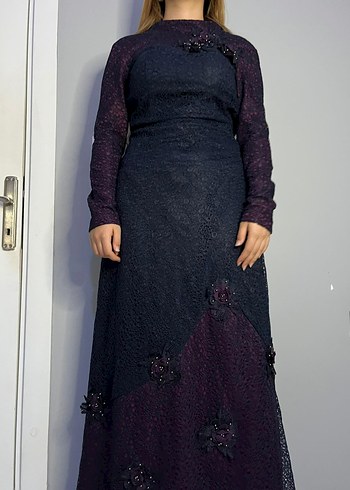 Uzun Mor Gotik Kadın Abiye Elbise